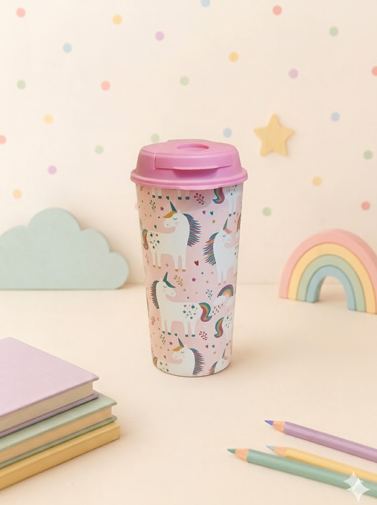 Designer Cups by Chirpy Cups with coffee & sipper lids- Baby Unicorn