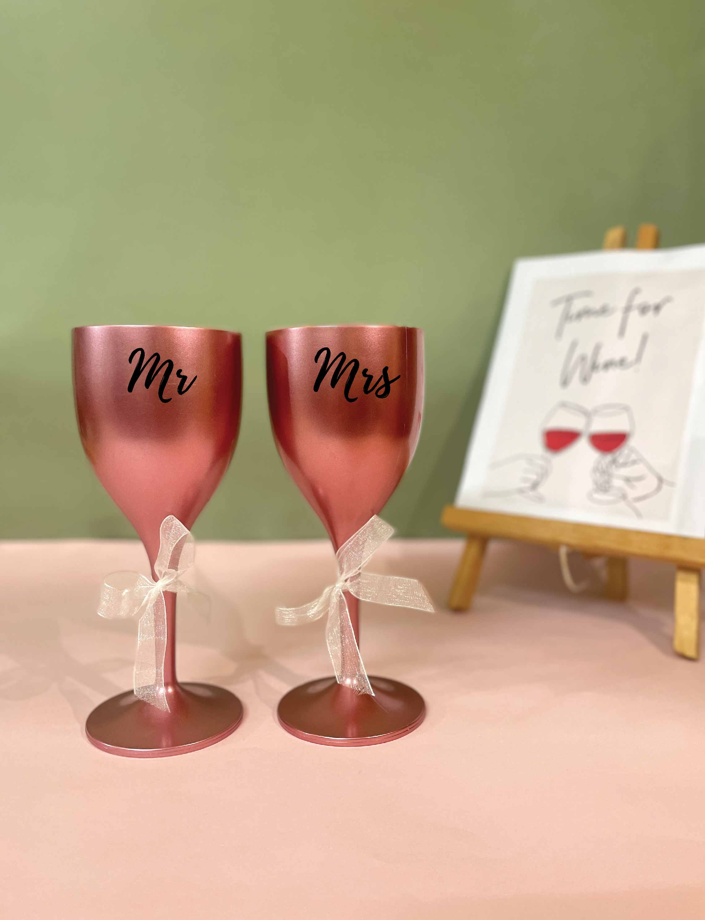 Non Breakable Couple Wine Glass Gift Set - Mr. & Mrs Wine Glasses - Set of 2 - Rose gold
