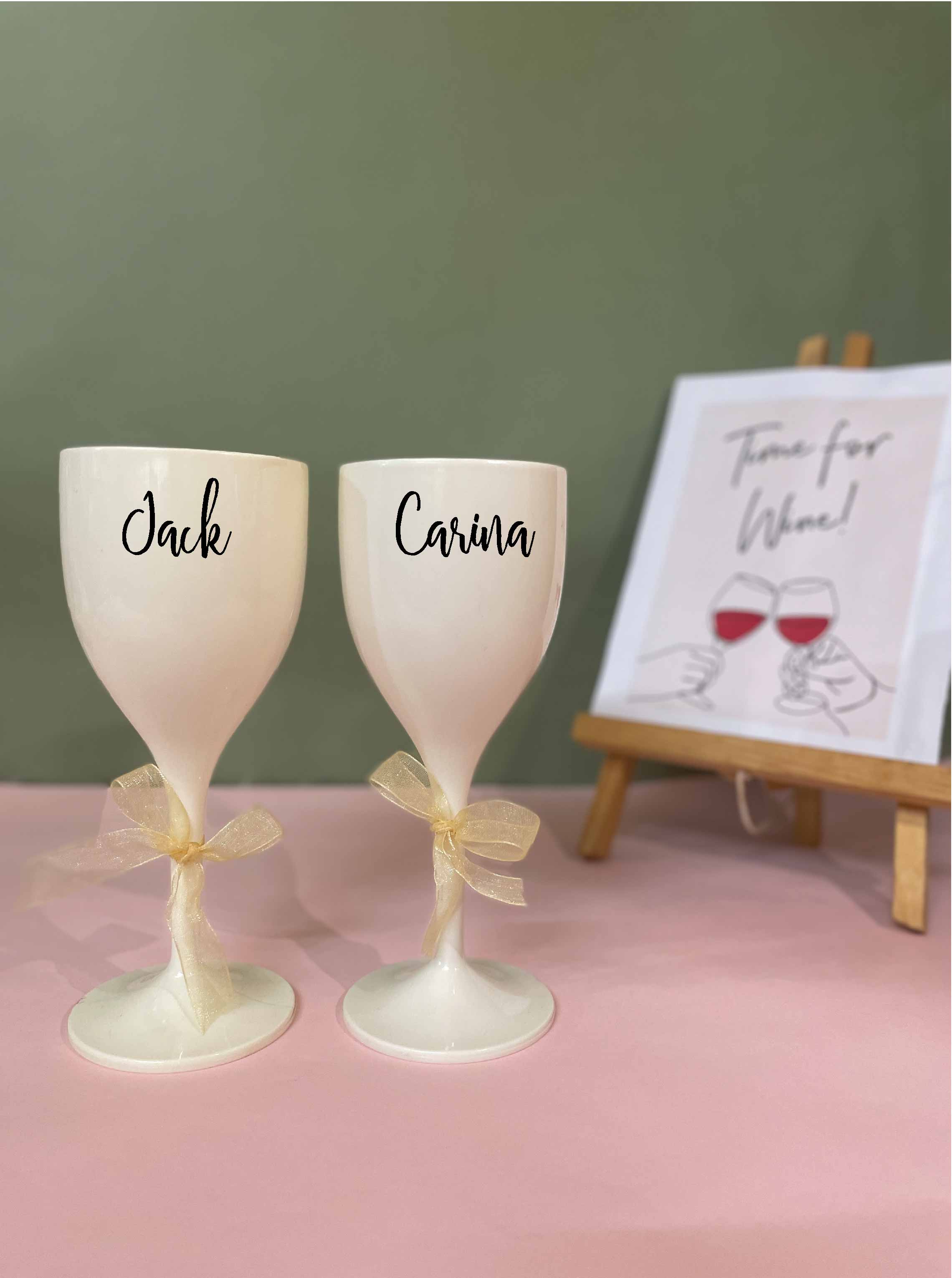 Unbreakable Wine Glass with Customisable Name - Set of 2 White