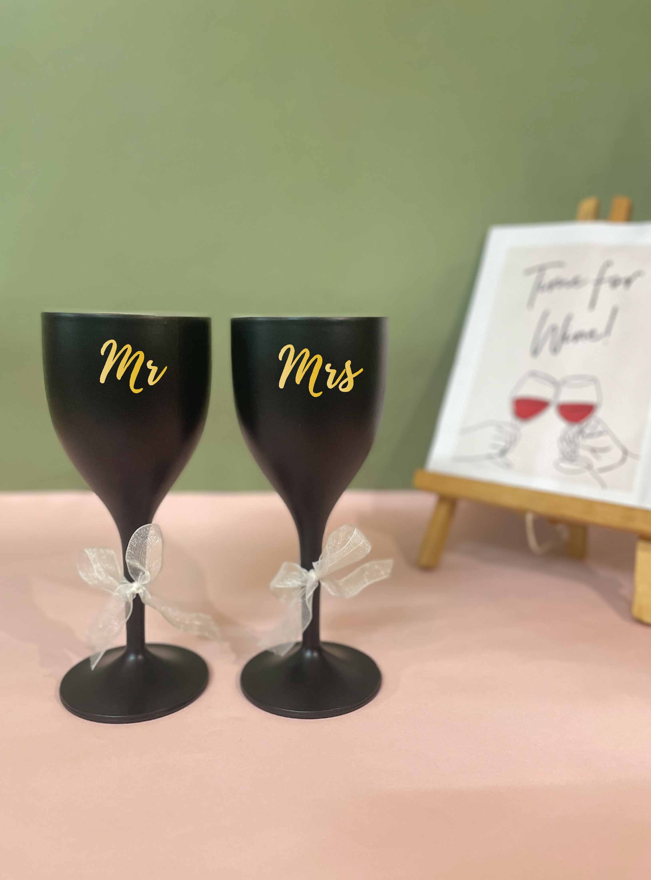 Non Breakable Couple Wine Glass Gift Set - Mr. & Mrs Wine Glasses - Set of 2 - Matte Black