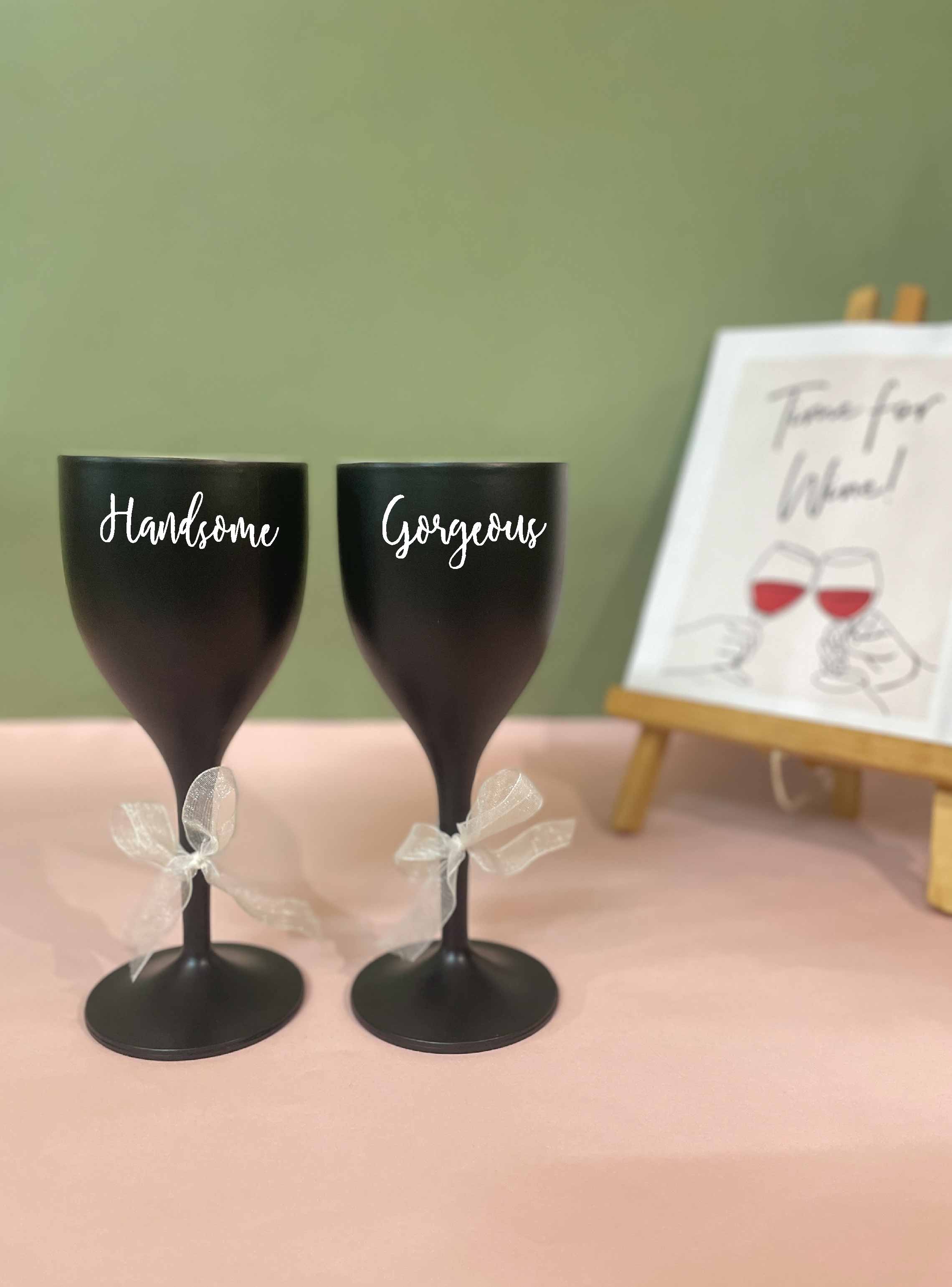 Non Breakable Couple Wine Glass Gift Set - Handsome & Gorgeous Wine Glasses - Set of 2 -Black