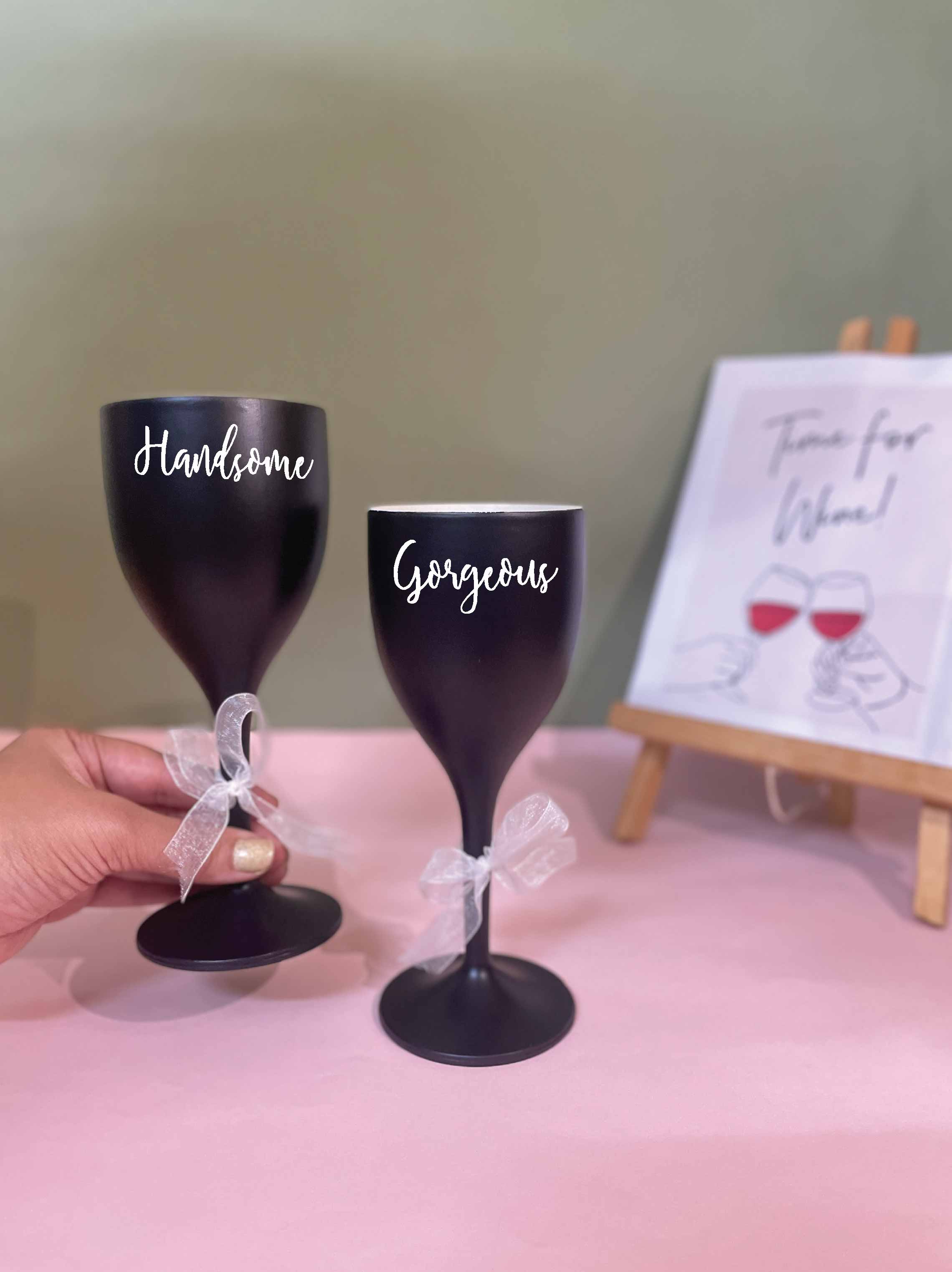 Non Breakable Couple Wine Glass Gift Set - Handsome & Gorgeous Wine Glasses - Set of 2 -Black
