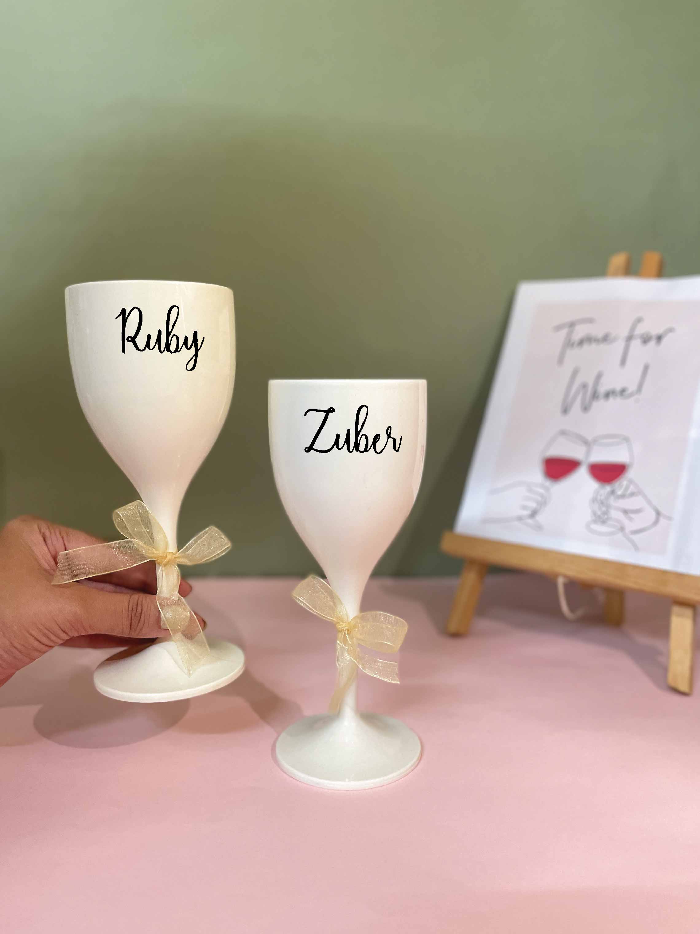 Unbreakable Wine Glass with Customisable Name - Set of 2 White