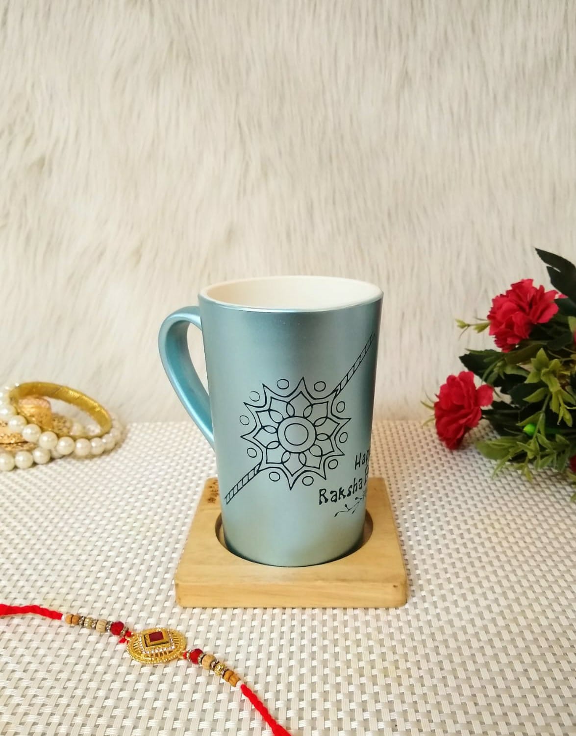 "Powder Blue Customized Tall Coffee Mug- Rakshabandhan Special"