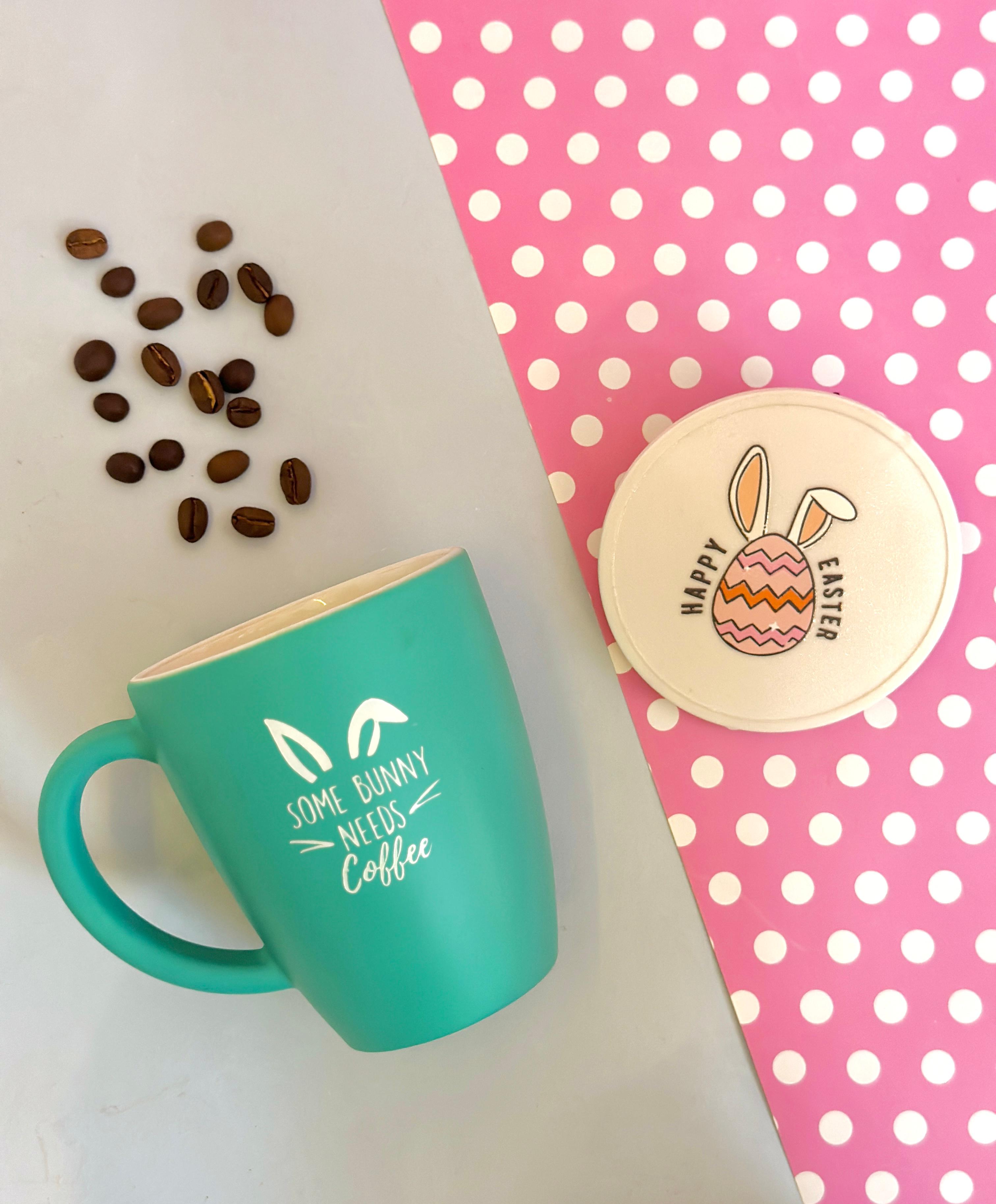 Teal Bloom mug + Egg Coaster Easter SET of 1