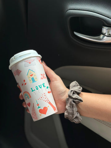 Designer Cups by Chirpy Cups with coffee & sipper lids - Flirty Fizz