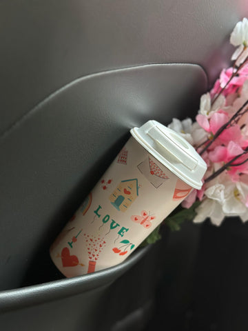 Designer Cups by Chirpy Cups with coffee & sipper lids - Flirty Fizz
