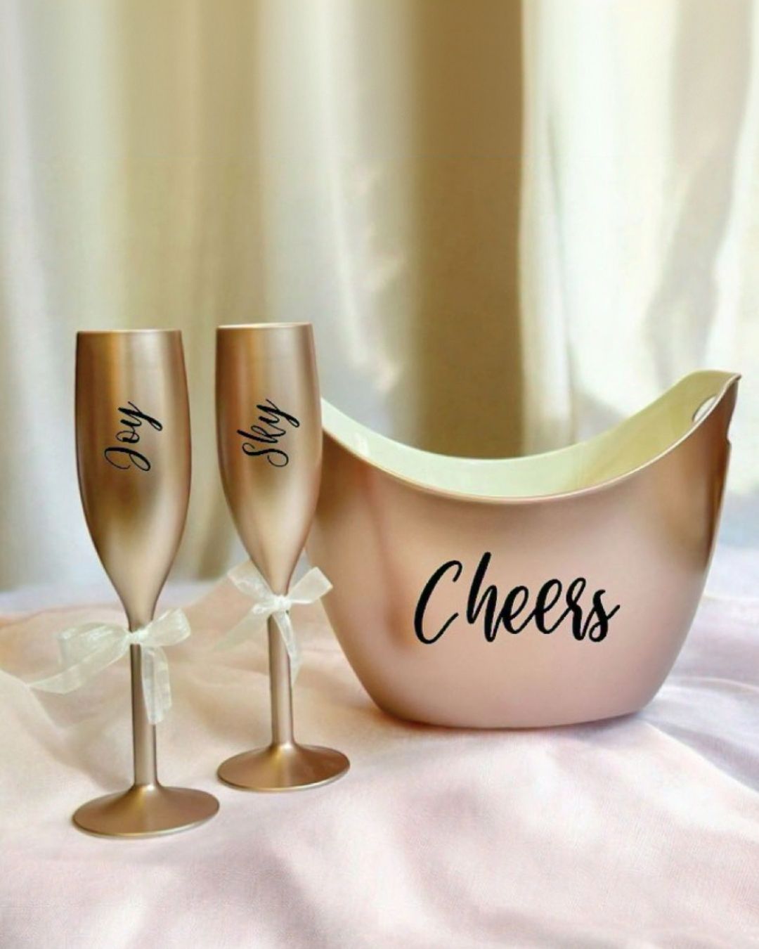 CHEERS TO THE YEARS, Non Breakable Champagne  Glass Gift Set With Chilling Bucket - Classy Copper