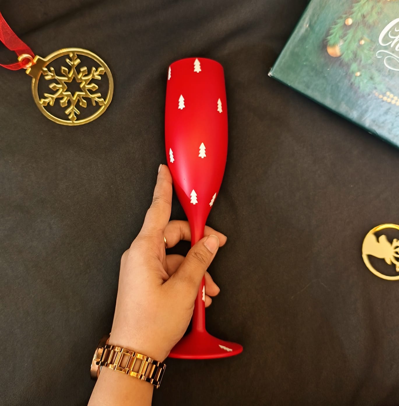 Red Xmas Flute Glass- 1