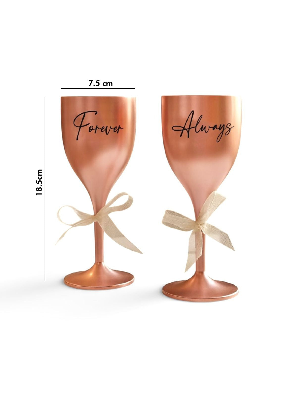Non Breakable Couple Wine Glass Gift Set - Forever & Always Wine Glasses - Set of 2 - Rose gold