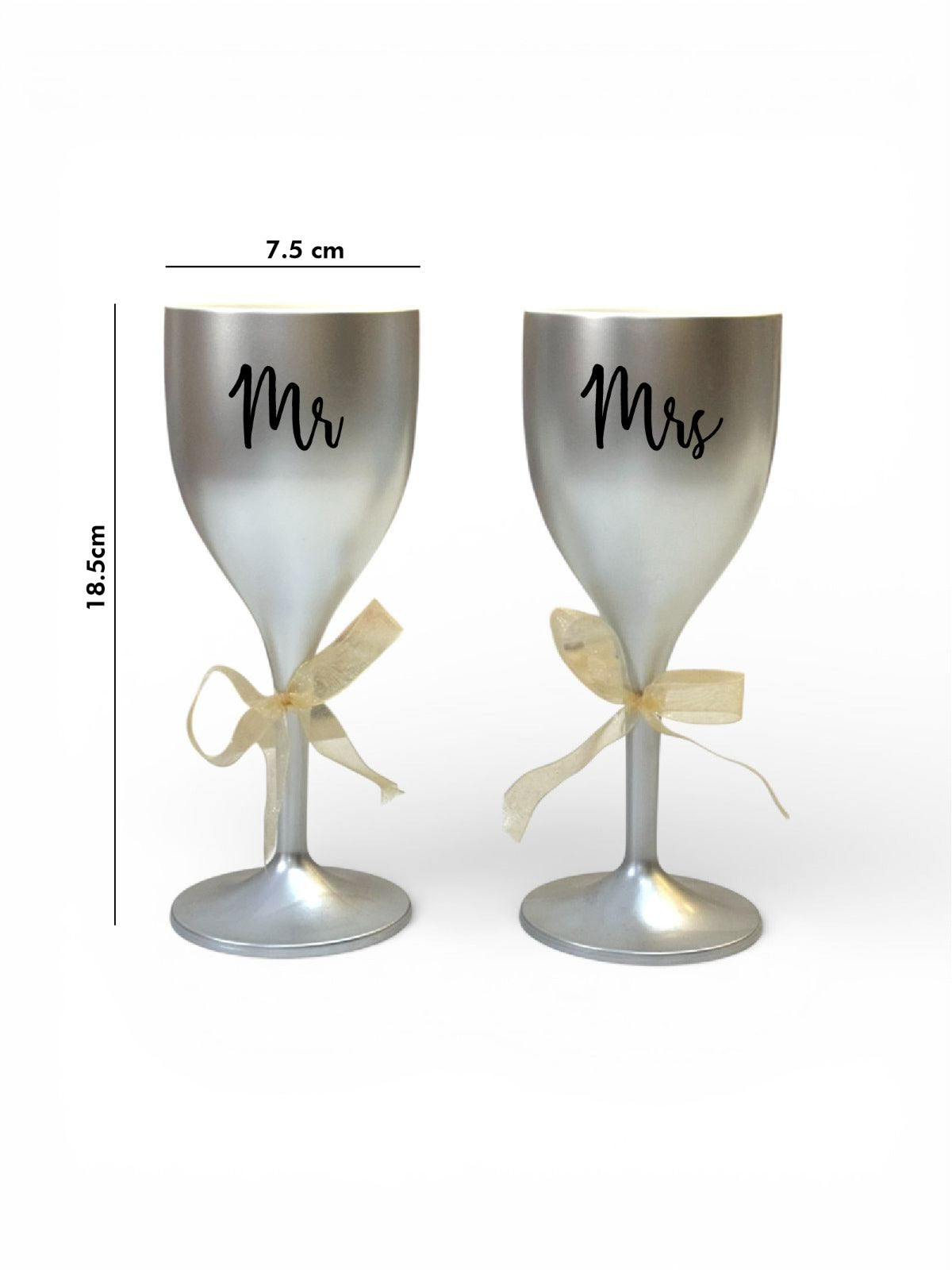 Non Breakable Couple Wine Glass Gift Set - King & Queen Wine Glasses - Set of 2 - silver