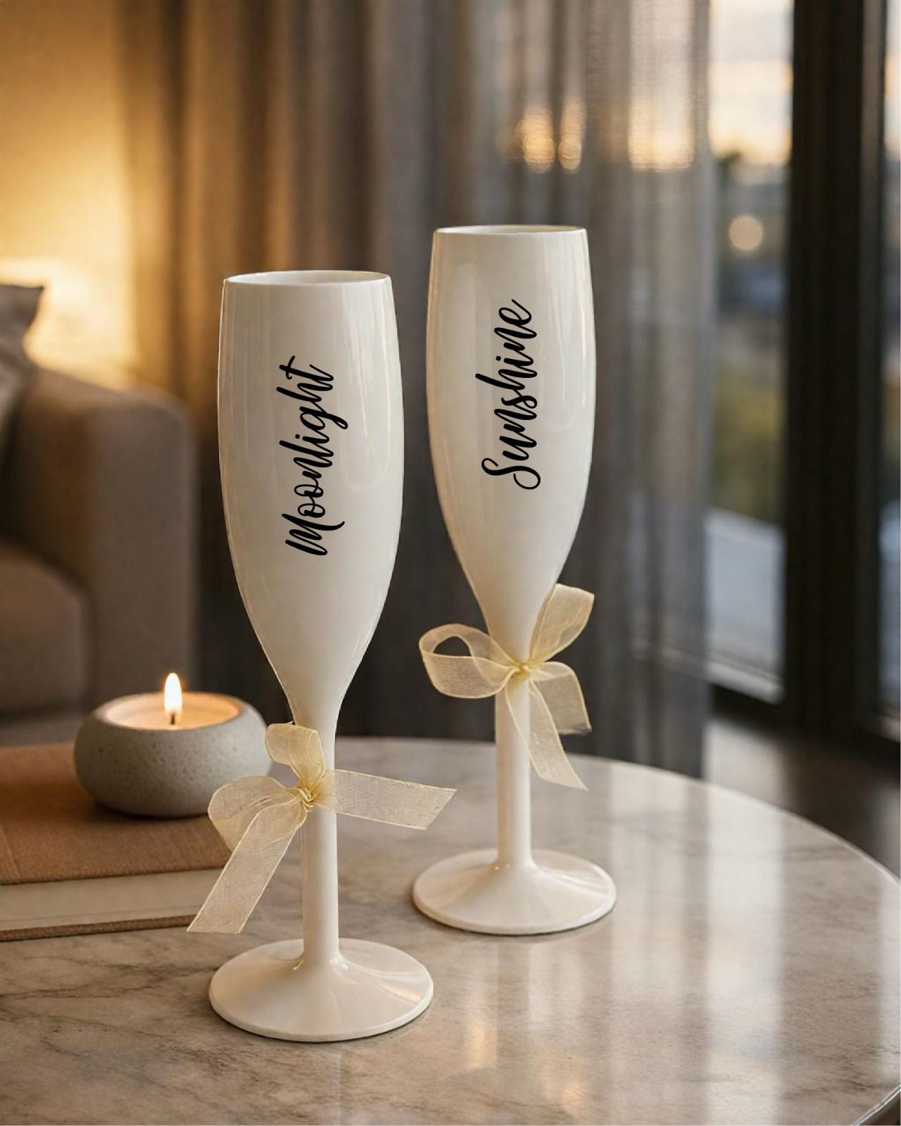 Unbreakable Flutes - Moonlight & Sunshine Champagne Glasses - Set of 2 - Irresistible ivory white