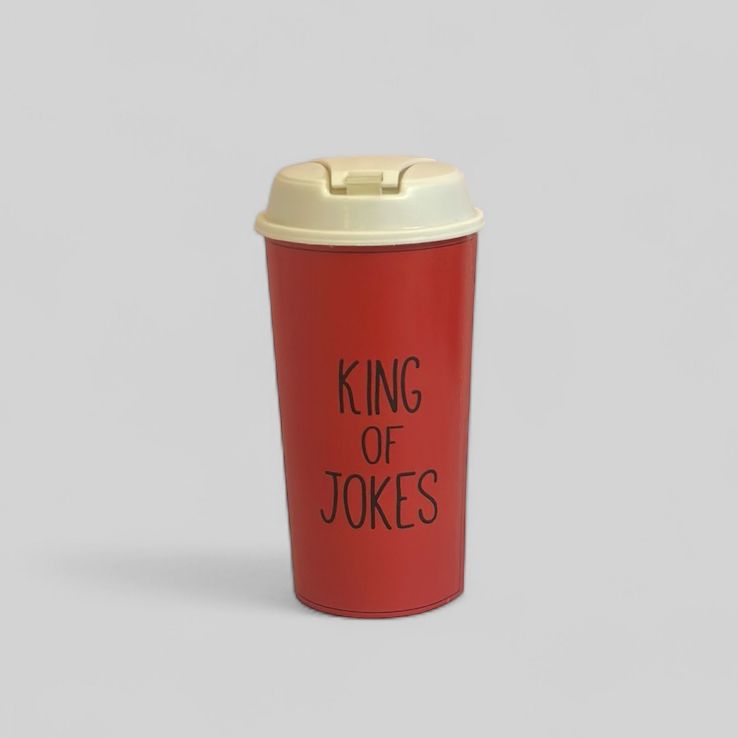 Designer Cup by Chirpy Cups with coffee & sipper lids - king of joke