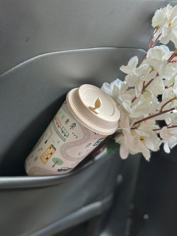 Designer Cups by Chirpy Cups with coffee & sipper lids - Roadtrip