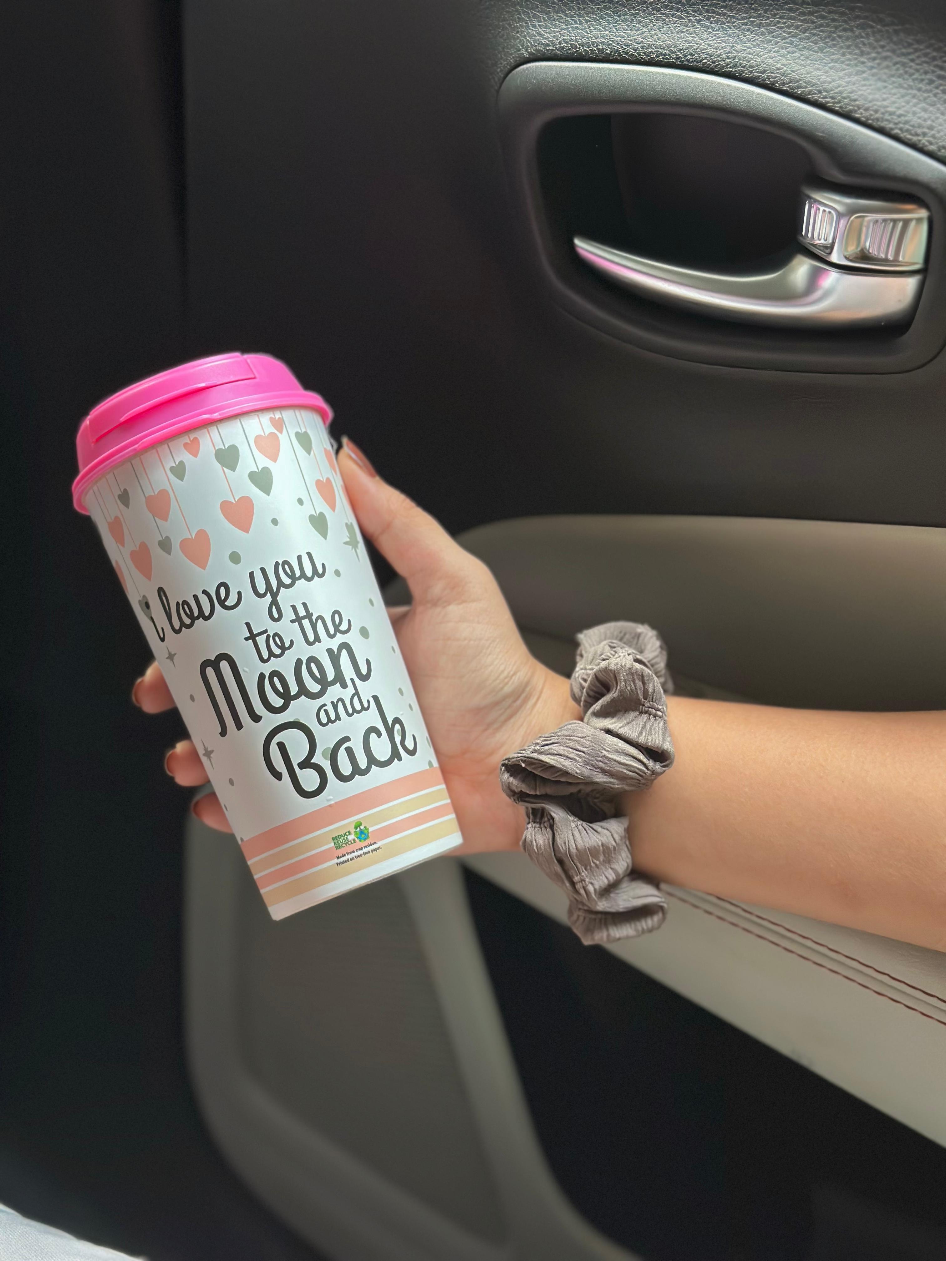 Designer Cup by Chirpy Cups with coffee & sipper lids, Food Safe, BPA Free, Recyclable - Love You to the moon & back