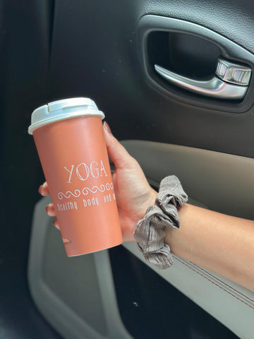 Designer Cup by Chirpy Cups with coffee & sipper lids, Food Safe, BPA Free, Recyclable - Yoga