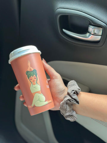 Designer Cup by Chirpy Cups with coffee & sipper lids, Food Safe, BPA Free, Recyclable - Yoga