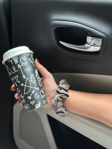 Designer Cup by Chirpy Cups with coffee & sipper lids - Doodle Art