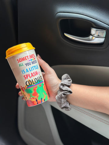 Designer Cup by Chirpy Cups with coffee & sipper lids, Food Safe, BPA Free, Recyclable - Splash of colors