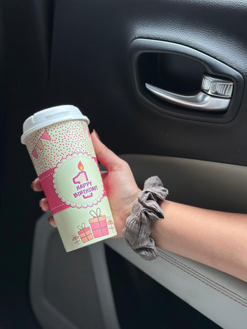 Designer Cup by Chirpy Cups with coffee & sipper lids, Food Safe, BPA Free, Recyclable - Happy 1st Birthday