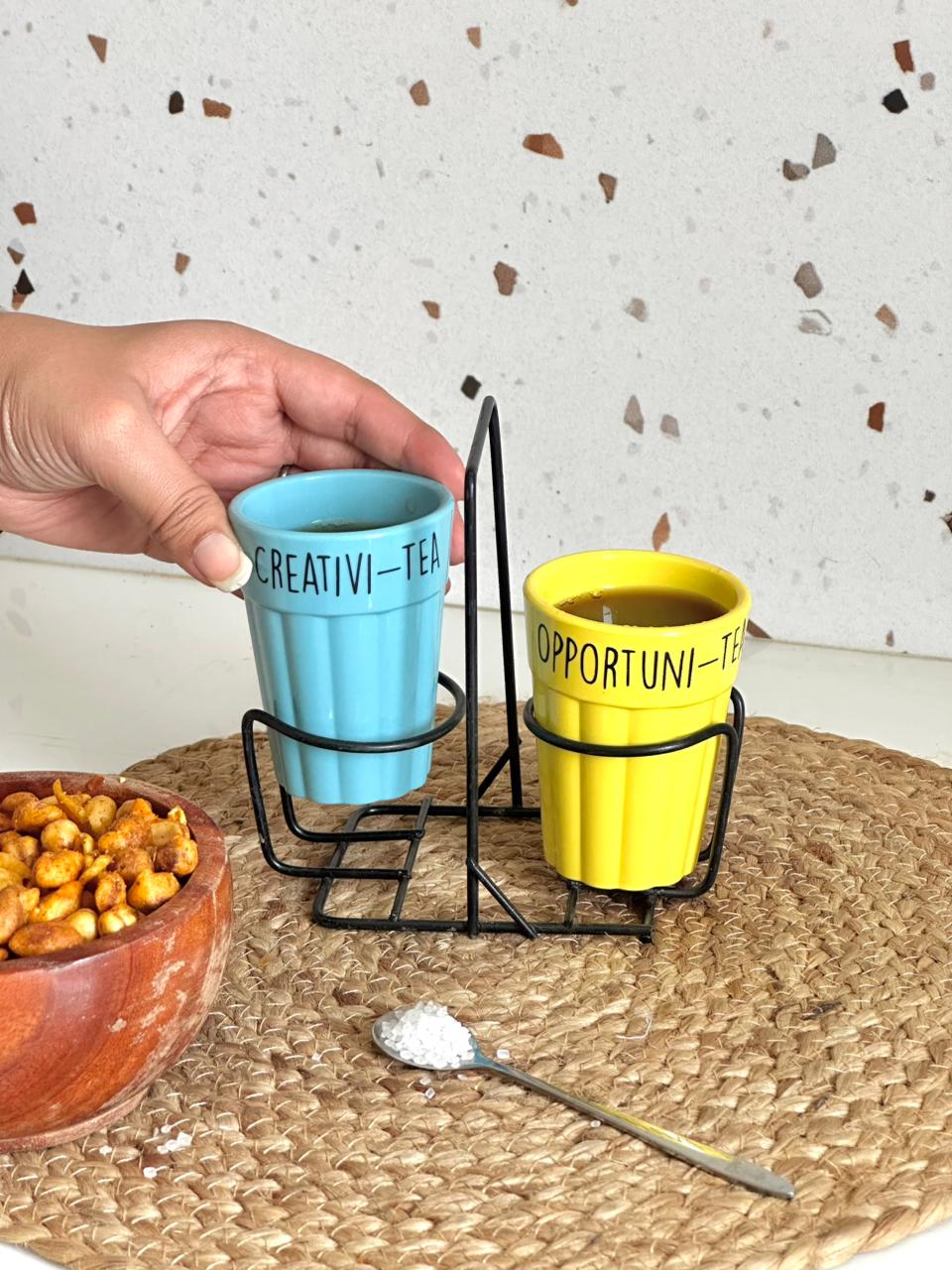 Unbreakable Cutting Chai Cups with Stand - Set of 2 - Morning Hues