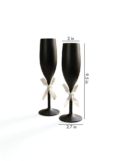 Unbreakable Champagne Flutes with Customisable Name - Set of 2 Matte Black
