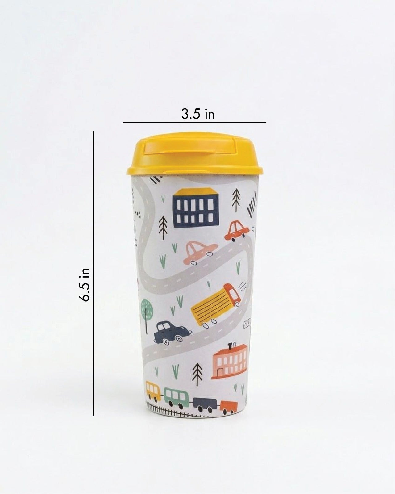 Designer Cups by Chirpy Cups with coffee & sipper lids - Roadtrip