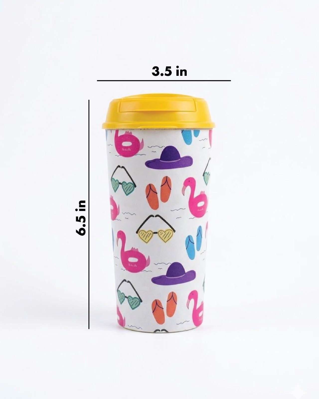 Designer Cups by Chirpy Cups with coffee & sipper lids - Beach Flamingo