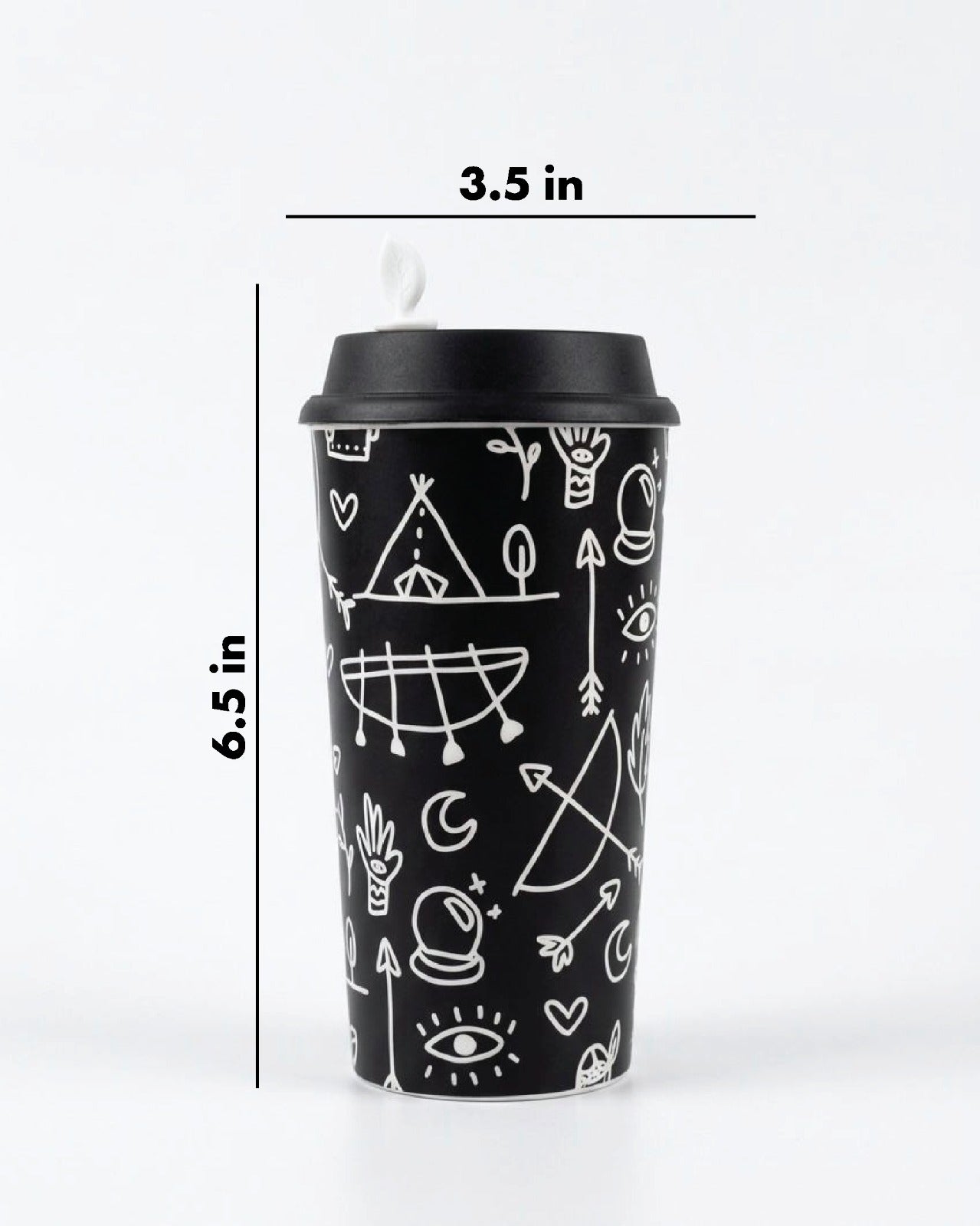 Designer Cup by Chirpy Cups with coffee & sipper lids - Doodle Art