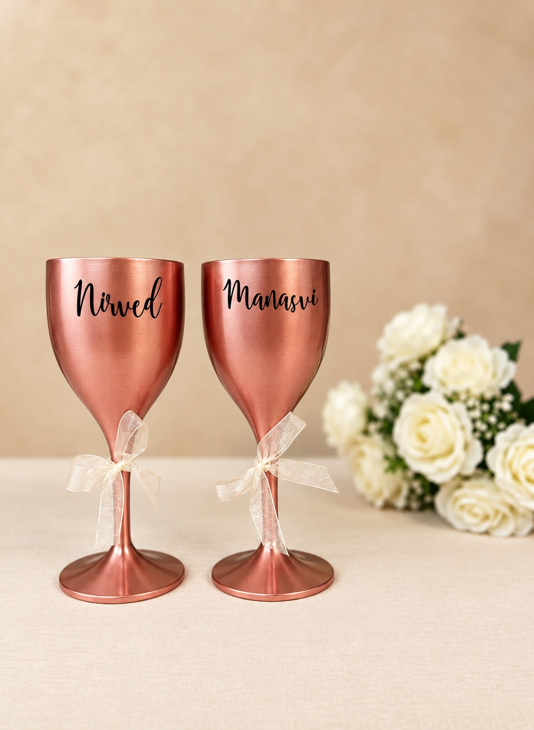 Unbreakable Wine Glass with Customisable Name - Set of 2 Rose Gold