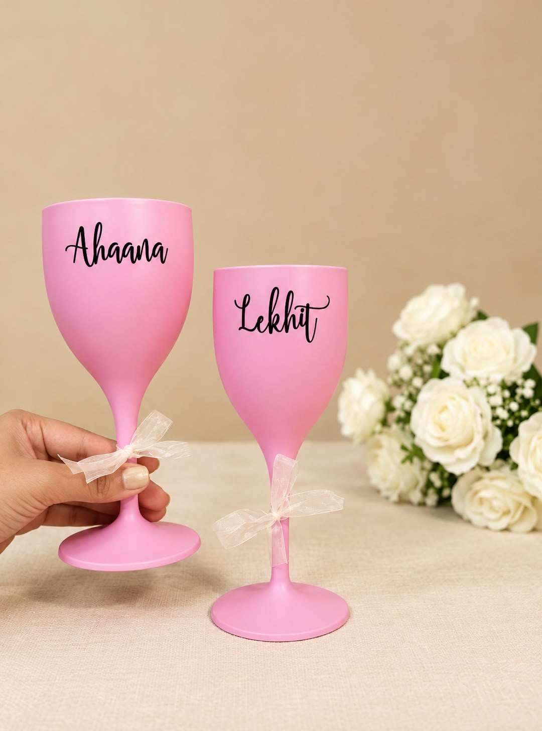 Unbreakable Wine Glass with Customisable Name - Set of 2 Blush Pink