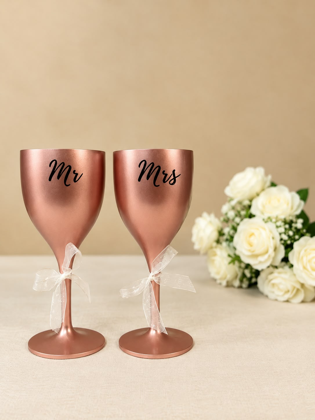 Non Breakable Couple Wine Glass Gift Set - Mr. & Mrs Wine Glasses - Set of 2 - Rose gold