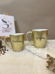 Unbreakable Couple Mugs - Gorgeous and Handsome - Set of 2 - Gold