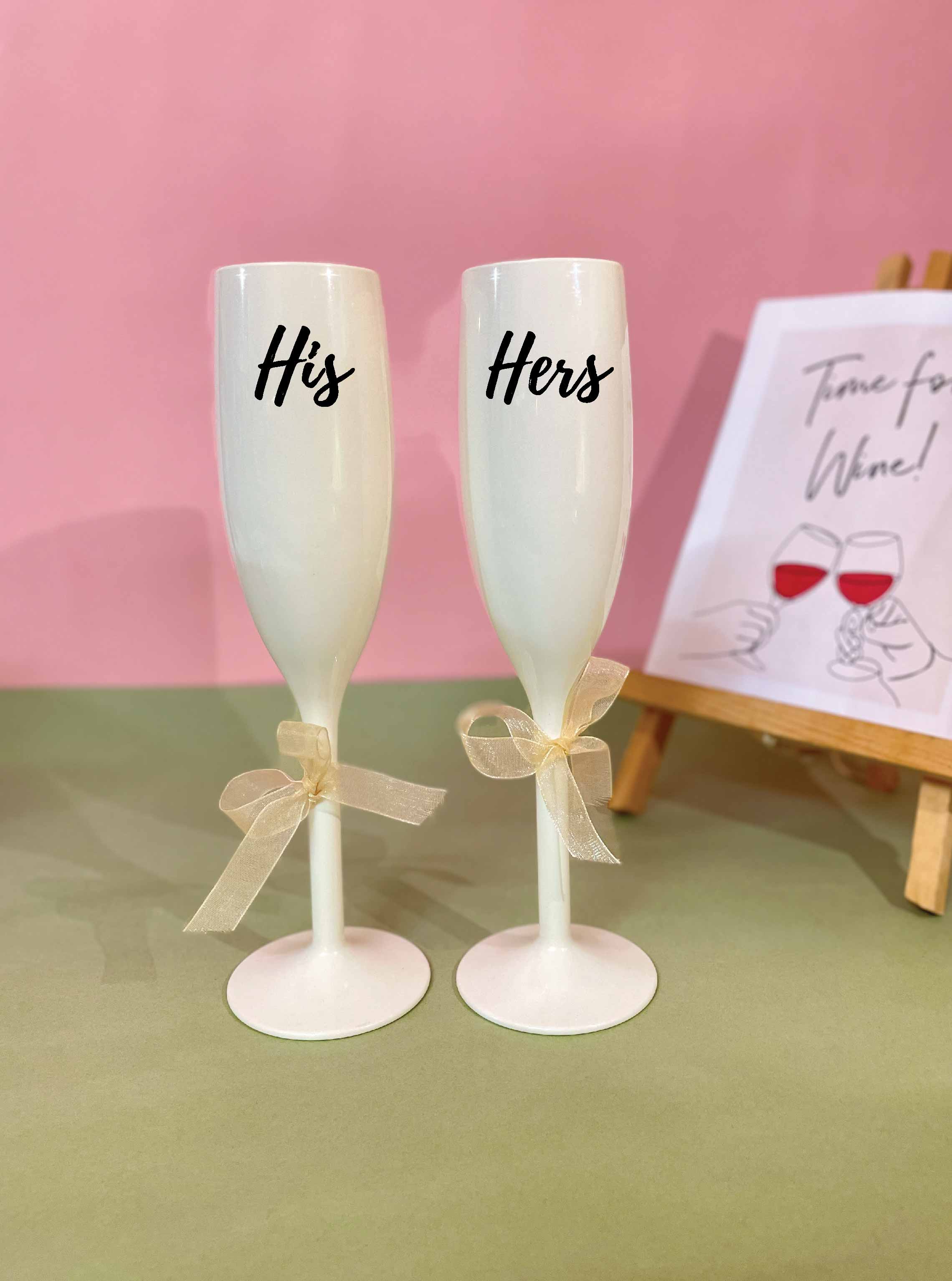 Unbreakable  Flutes - His & Her Champagne Glasses - Set of 2 - Irresistible ivory white