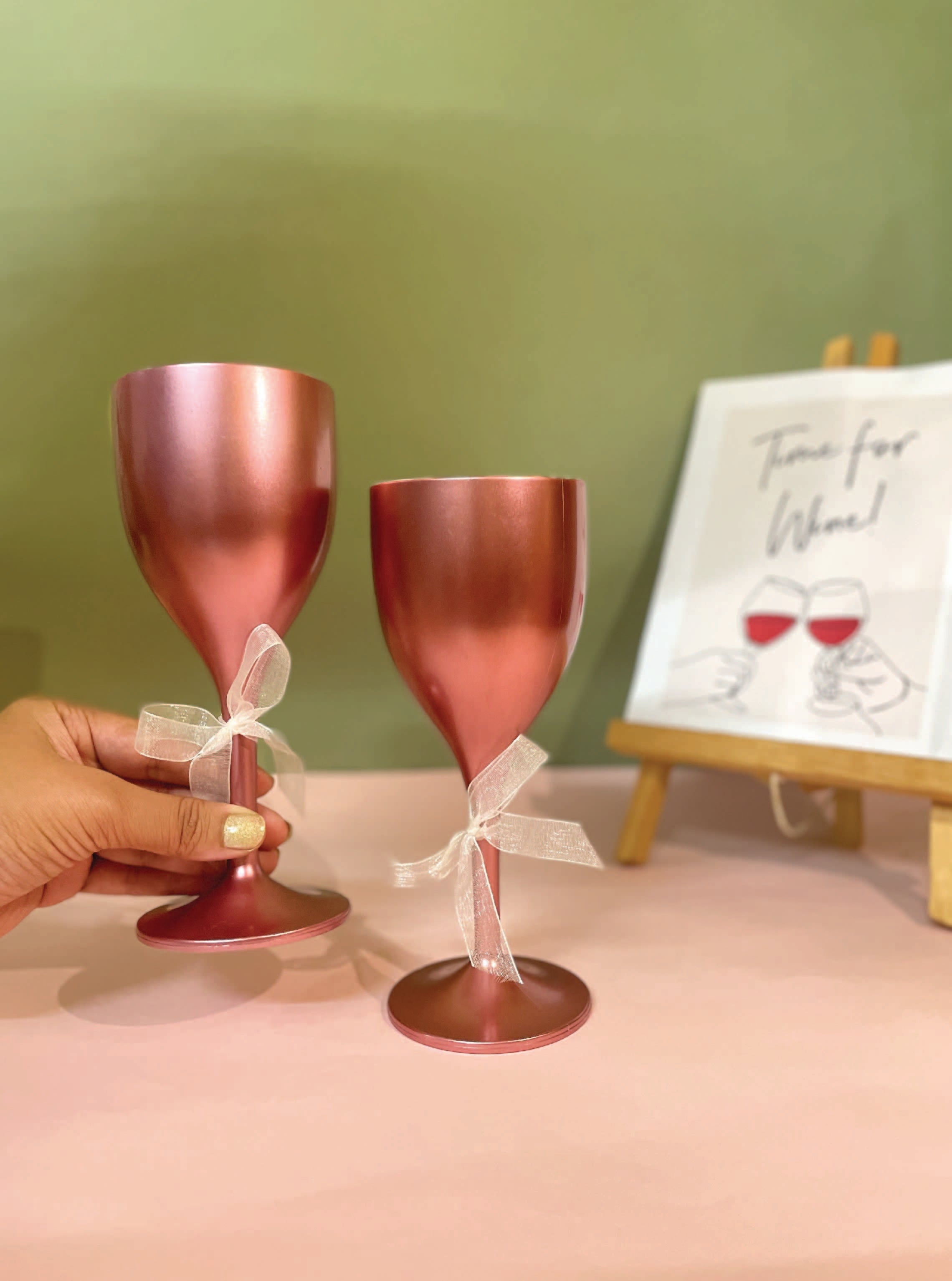 Non Breakable Wine Glass Gift Set - Rose Gold