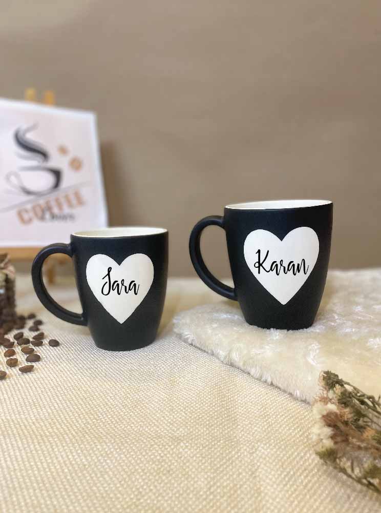 Unbreakable Designer Chalkboard Coffee Mugs with Customisable Name - Set of 2