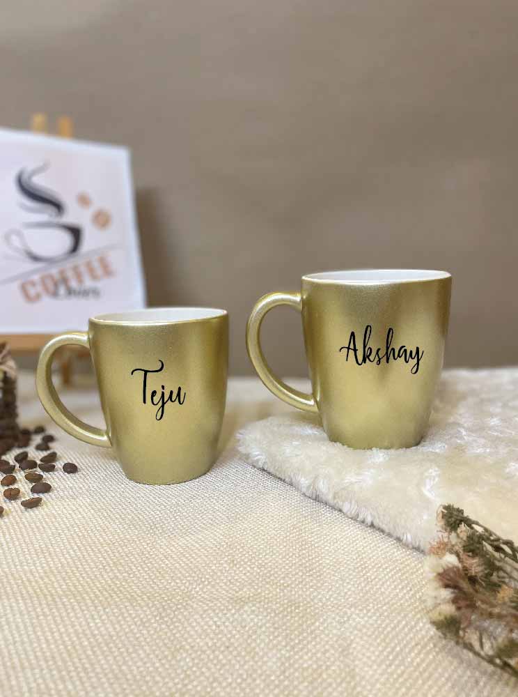 Unbreakable Mug with Customisable Name - Set of 2 Gold