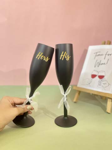 Unbreakable Flutes - His & Her Champagne Glasses - Set of 2 -  Obsidian Black