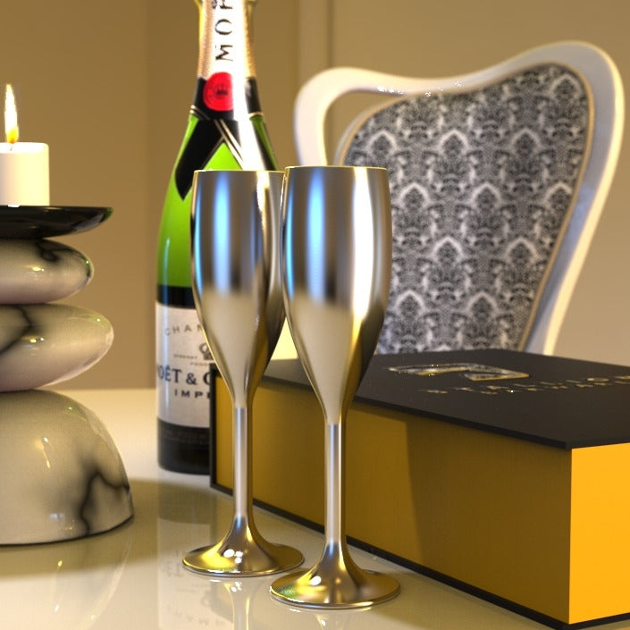 Non Breakable Champagne Glass Gift Set - Silver
