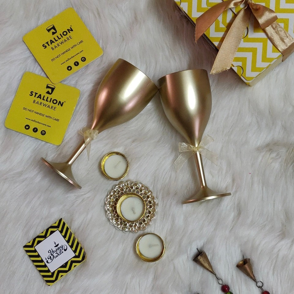 Non Breakable Wine Glass Gift Set - Gold