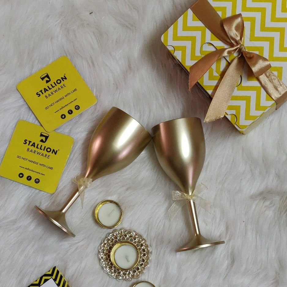 Non Breakable Wine Glass Gift Set - Gold