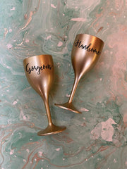 Non Breakable Couple Wine Glass Gift Set - Handsome & Gorgeous Wine Glasses - Set of 2 - Gold