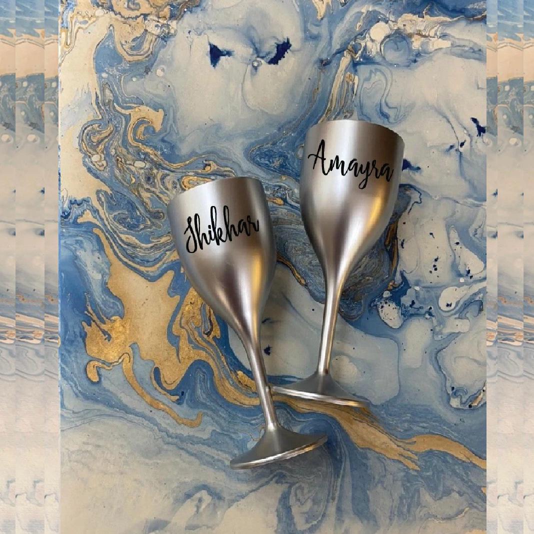 Unbreakable Wine Glass with Customisable Name - Set of 2 Silver