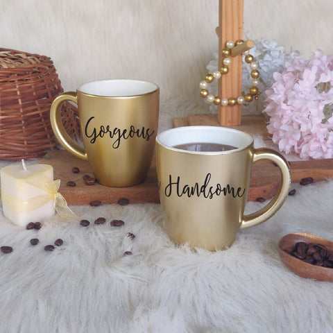 Unbreakable Couple Mugs - Gorgeous and Handsome - Set of 2 - Gold