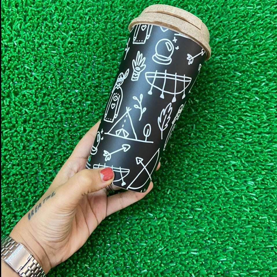 Designer Cup by Chirpy Cups with coffee & sipper lids - Doodle Art