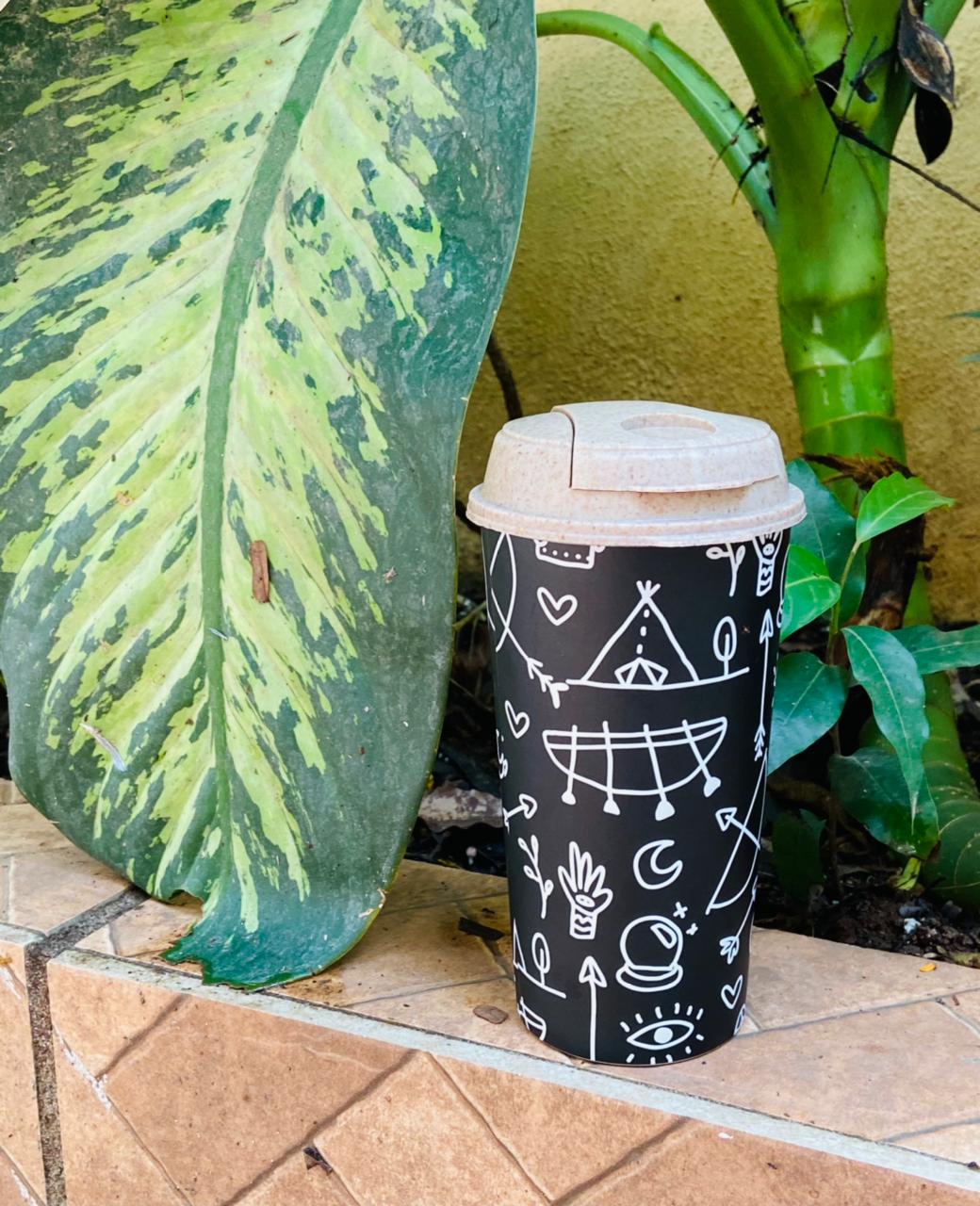 Designer Cup by Chirpy Cups with coffee & sipper lids - Doodle Art