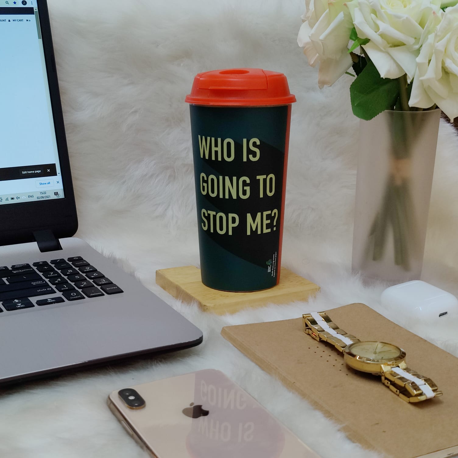 Designer Cup by Chirpy Cups with coffee & sipper lids -Who Is Going To Stop Me ?