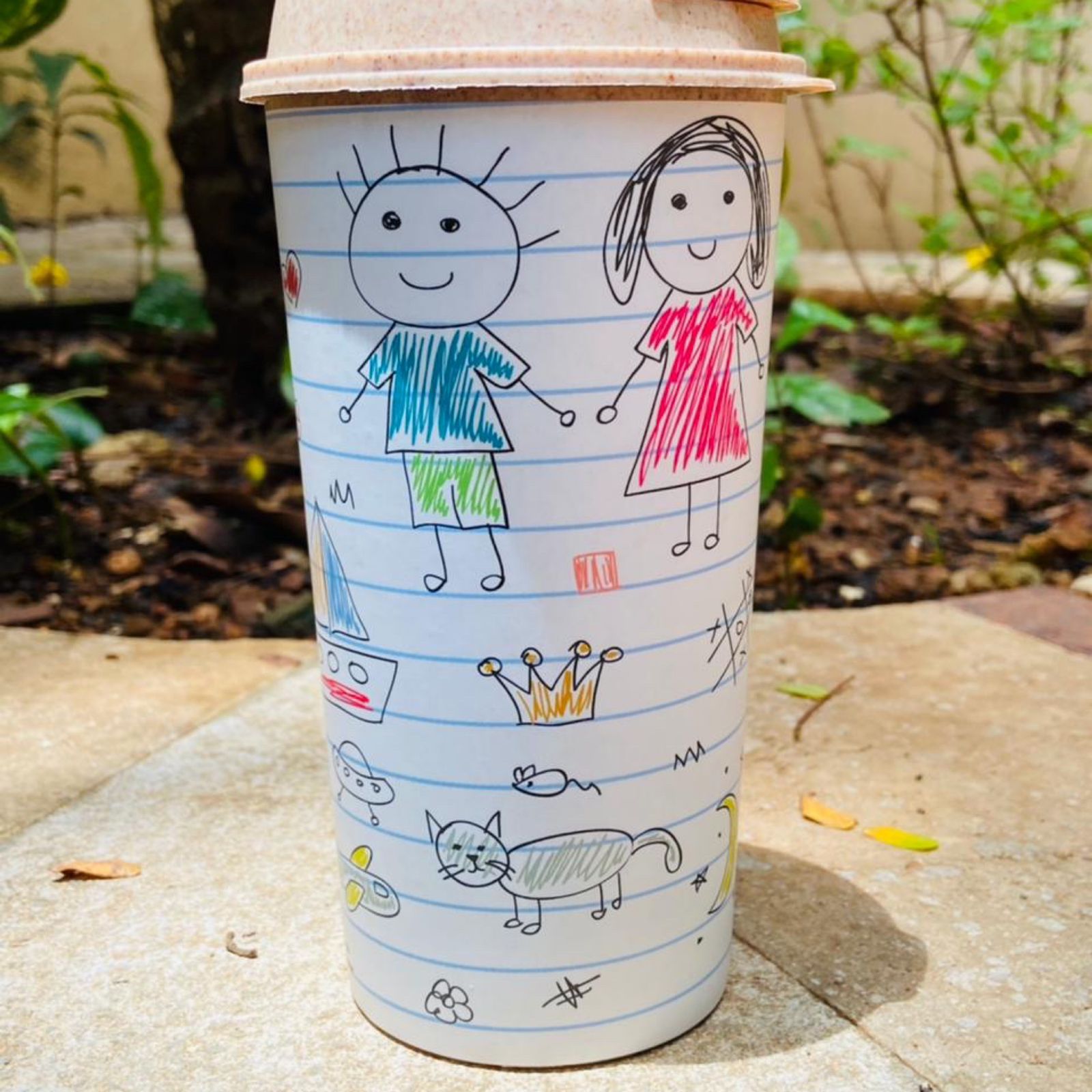 Designer Cup by Chirpy Cups with coffee & sipper lids -Childhood
