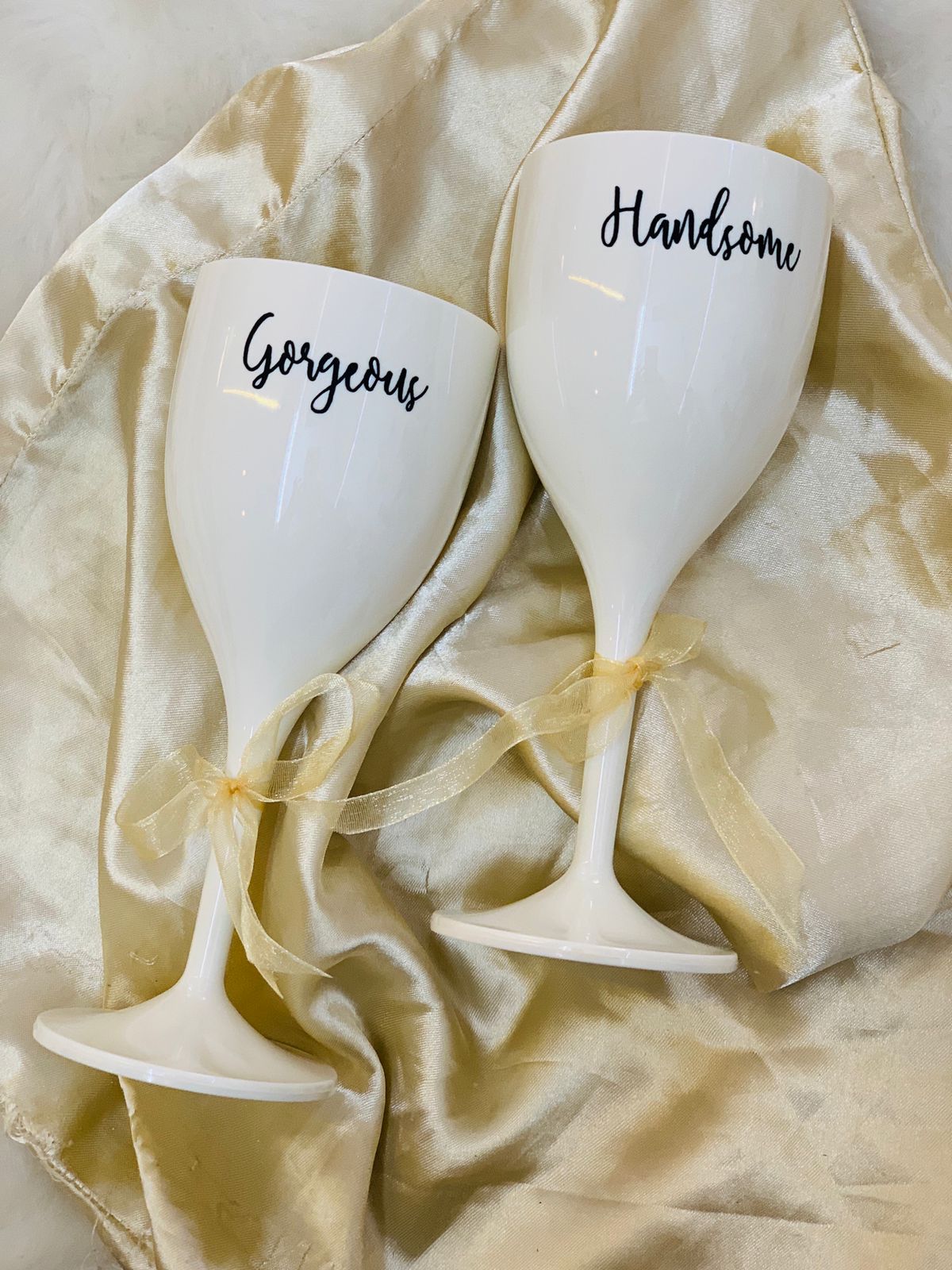 Non Breakable Couple Wine Glass Gift Set - Handsome & Gorgeous Wine Glasses - Set of 2 - White