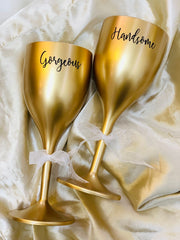Non Breakable Couple Wine Glass Gift Set - Handsome & Gorgeous Wine Glasses - Set of 2 - Gold